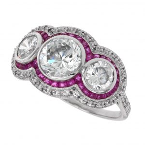 Diamond Ruby Three Stone Ring (R3726-150)
