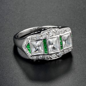 Diamond Emerald Three Stone Ring (R3741)