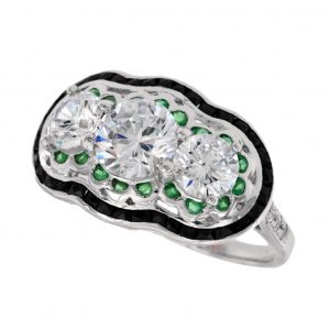 Diamond Emerald Onyx Three Stone Ring (R3761-100)