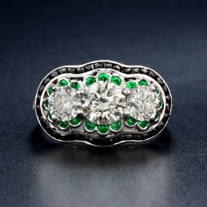 Alternative view of Diamond Emerald Onyx Three Stone Ring (R3761-100)