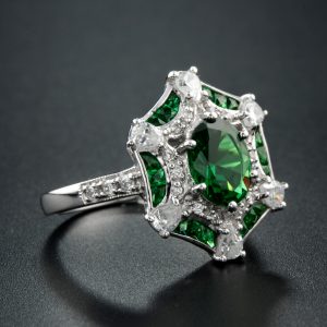 Alternative view of Emerald Diamond Halo Ring (R4176)