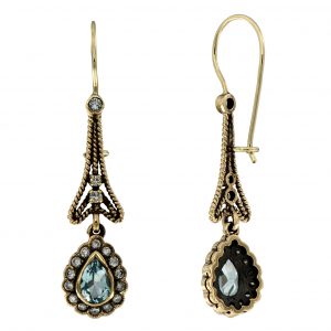 Blue Topaz Diamond Dangle Earrings (E0312)