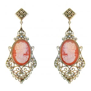 Agate Pearl Diamond Drop Earringss (E0699)