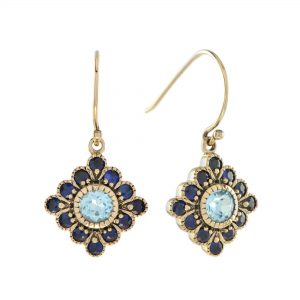 Blue Topaz Sapphire Drop Earrings (E2278)