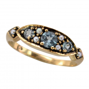 Blue Topa Pearl Three Stone Ring (R0399)
