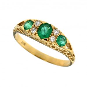 Emerald Diamond Three Stone Ring (R0433)
