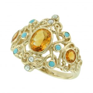 Citrine Pearl Turquoise Engagement Ring (R1188)