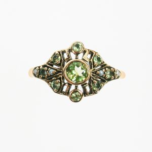 Alternative view of Peridot Pearl Halo Ring (R1192)