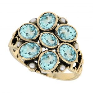 Blue Topaz Pearl Cluster Ring (R1209)