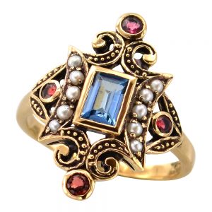 Blue Topaz Pink Topaz Cluster Ring (R1213)