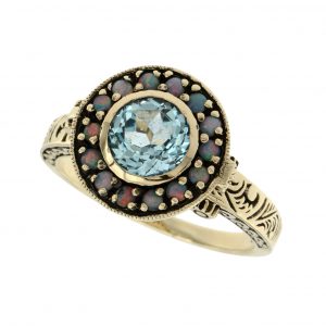 Blue Topaz Opal Halo Ring (R1234)