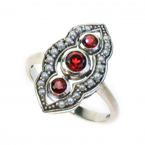Garnet Pearl Three Stone Ring (R1261)