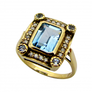 Blue Topz Diamond Halo Ring (R1306)