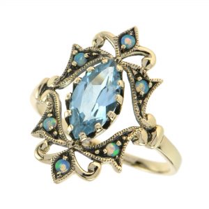 Blue Topaz Opal Halo Ring (R1315)