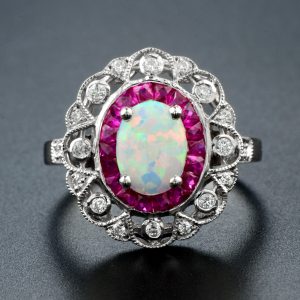Opal Diamond Halo Engagement Ring (R1335)