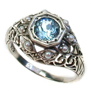 Blue Topaz Pearl Cocktail Ring (R1532)