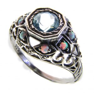 Blue Topaz Opal Engagement Ring (R1532)