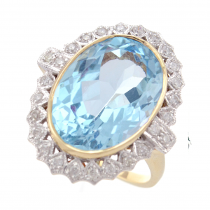 Blue Topaz Diamond Halo Ring (R1848)