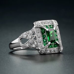 Alternative view of Emerald Diamond Halo Engagement Ring (R1953)