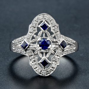 Sapphire Daimond Halo Ring (R2420)