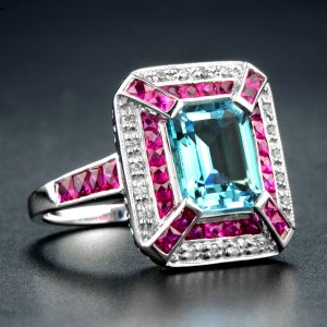 Alternative view of Blue Topaz Diamond Halo Engagement Ring (R2445)