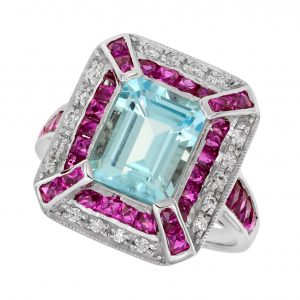 Blue Topaz Diamond Halo Engagement Ring (R2445)