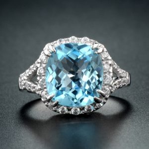 Alternative view of Blue Topaz Diamond Halo Ring (R2571)