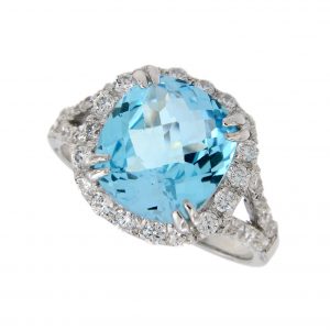 Blue Topaz Diamond Halo Ring (R2571)