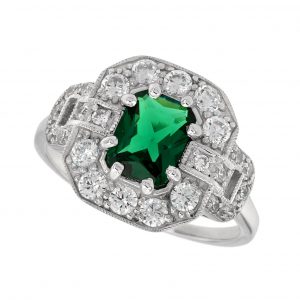 Emerald Diamond Halo Engagement Ring (R3059)
