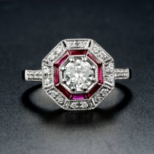 Alternative view of Diamond Ruby Halo Engagement Ring (R3606-50)