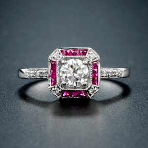Alternative view of Diamond Ruby Halo Ring (R3608-50)