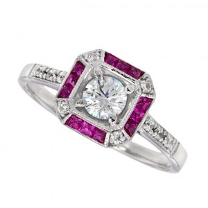 Diamond Ruby Halo Ring (R3608-50)