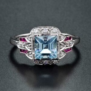 Blue Topaz Ruby Diamond Solitarie Ring (R3623)
