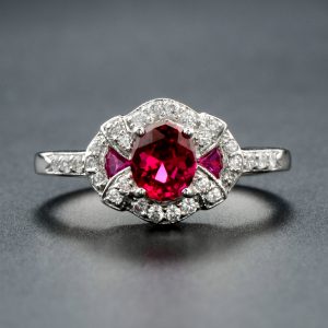 Alternative view of Ruby Diamond Halo Ring (R3717)