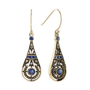 Blue Sapphire Diamond Drop Earrings (E2277)
