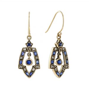 Blue Sapphire Diamond Drop Earrings (E2281)