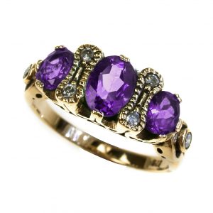 Amethyst Diamond Three Stone Ring (R0369)