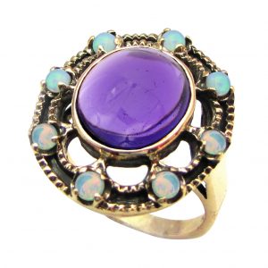 Cabochon Amethyst Halo Ring (R0550)