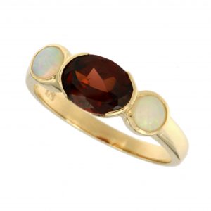 Garnet Opal Three Stone Ring (R0623)