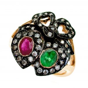 Emerald Ruby Diamond Cocktail Ring (R1063)