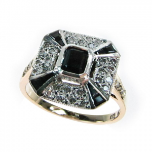Onyx Diamond Halo Ring (R1083)
