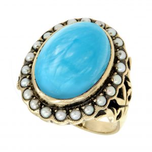 Turquoise Pearl Halo Ring (R1132)