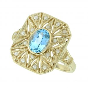 Blue Topaz Pearl Engagement Ring (R1253)