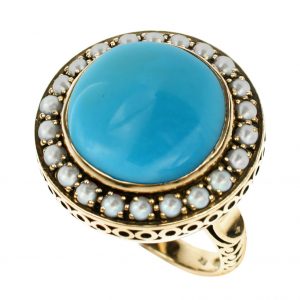 Turquoise Pearl Halo Ring (R1273)