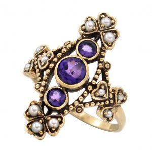 Amethyst Opal Three Stone Ring (R1296)