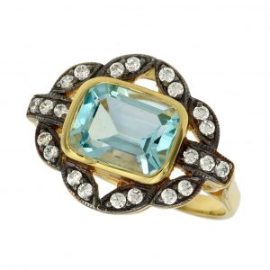 Blue Topaz Diamond Halo Ring (R1303)