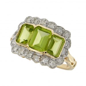 Perridot Diamond Three Stone Ring (R1309)