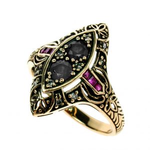 Onyx Ruby Diamond Two Stone Ring (R1392)