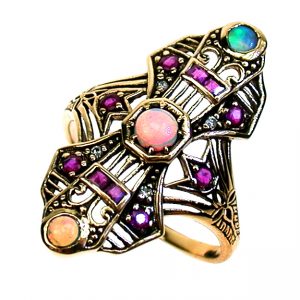 Onyx Ruby Diamond Three Stone Ring (R1561)
