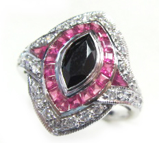 Onyx Ruby Diamond Halo Ring (R1877)